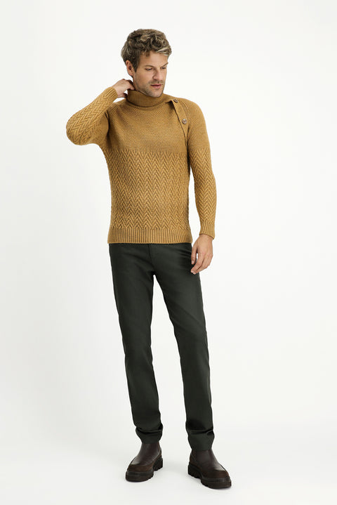 Camel Balıkçı Yaka Slim Fit Dar Kesim Desenli Yünlü Triko Kazak