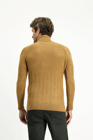  Camel Balıkçı Yaka Slim Fit Dar Kesim Desenli Yünlü Triko Kazak