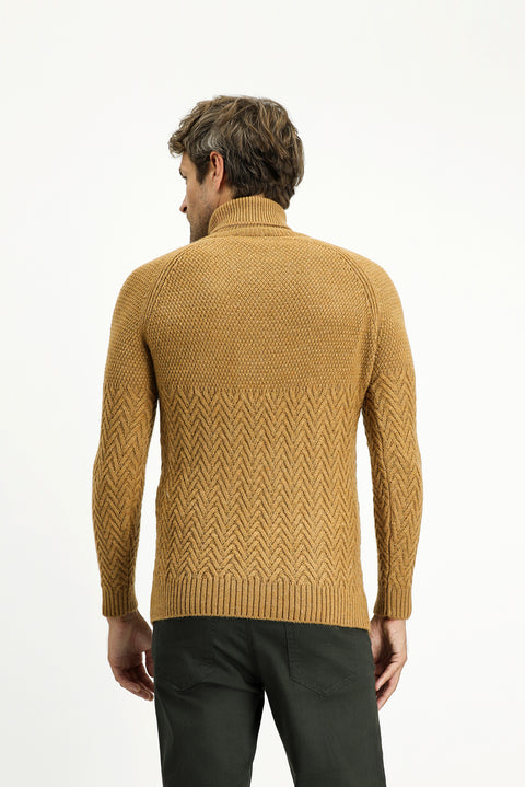 Camel Balıkçı Yaka Slim Fit Dar Kesim Desenli Yünlü Triko Kazak