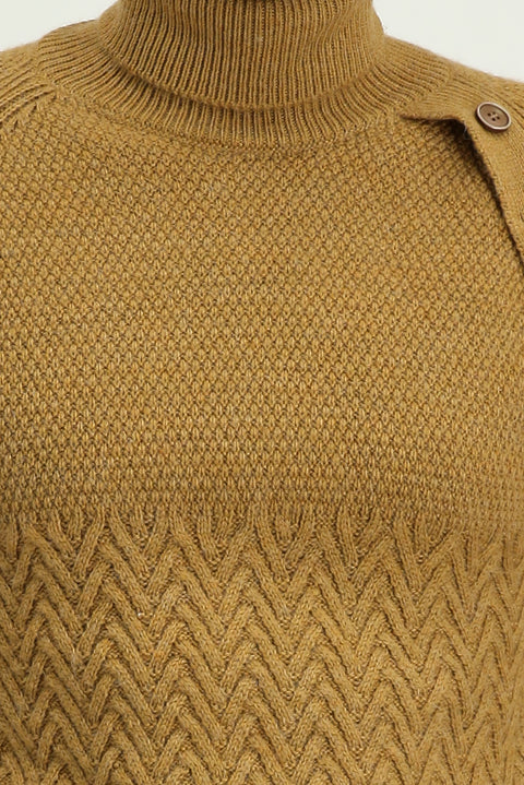 Camel Balıkçı Yaka Slim Fit Dar Kesim Desenli Yünlü Triko Kazak