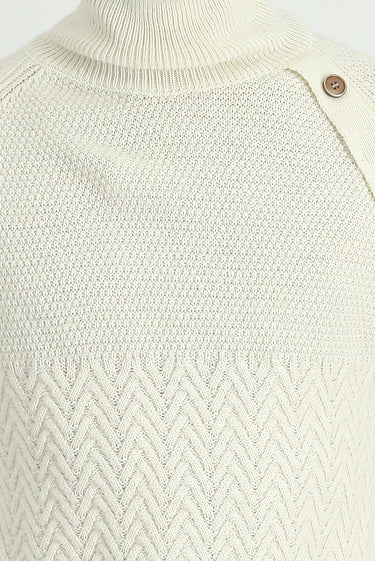 Ekru Balıkçı Yaka Slim Fit Dar Kesim Desenli Yünlü Triko Kazak