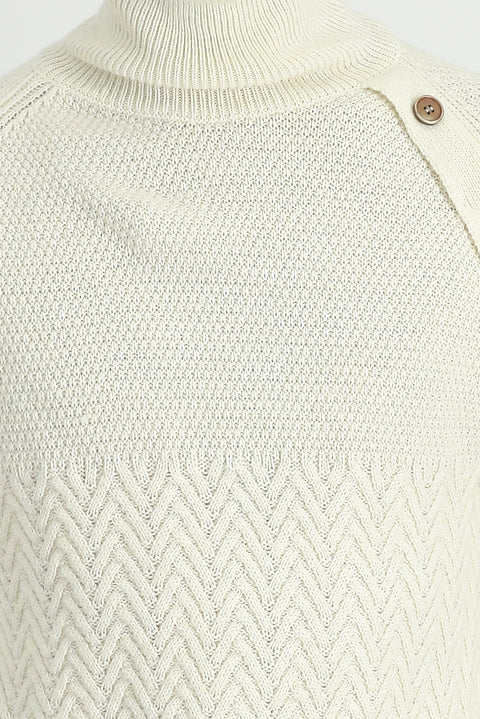 Ekru Balıkçı Yaka Slim Fit Dar Kesim Desenli Yünlü Triko Kazak