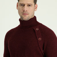 Koyu Bordo Balıkçı Yaka Slim Fit Dar Kesim Desenli Yünlü Triko Kazak