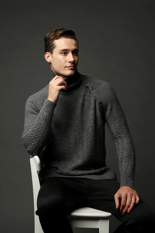  Orta Gri Melanj Bal?kç? Yaka Slim Fit Dar Kesim Desenli Yünlü Triko Kazak-Ki??l?