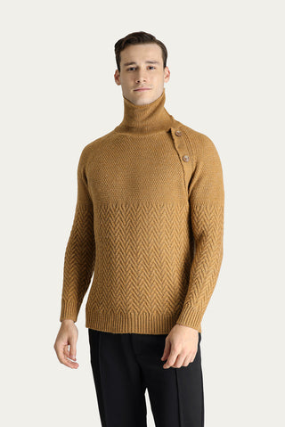  Camel Balıkçı Yaka Slim Fit Dar Kesim Desenli Yünlü Triko Kazak