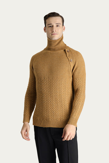  Camel Balıkçı Yaka Slim Fit Dar Kesim Desenli Yünlü Triko Kazak