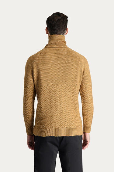  Camel Balıkçı Yaka Slim Fit Dar Kesim Desenli Yünlü Triko Kazak