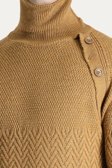 Camel Balıkçı Yaka Slim Fit Dar Kesim Desenli Yünlü Triko Kazak