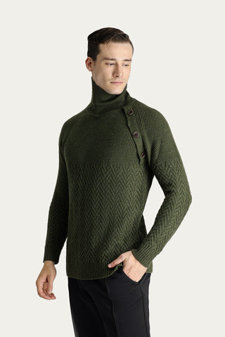  Orta Haki Bal?kç? Yaka Slim Fit Dar Kesim Desenli Yünlü Triko Kazak-Ki??l?