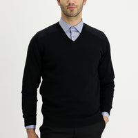 Siyah V Yaka Regular Fit Desenli Triko Kazak