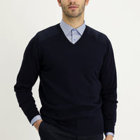 Dark Navy V-Neck Regular Fit Patterned Knit Sweater