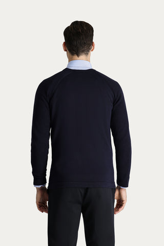  Koyu Lacivert Bisiklet Yaka Slim Fit Desenli Pamuklu Triko Kazak