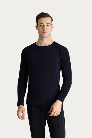  Koyu Lacivert Bisiklet Yaka Slim Fit Desenli Pamuklu Triko Kazak
