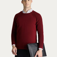 Açık Bordo Bisiklet Yaka Slim Fit Dar Kesim Pamuklu Triko Kazak