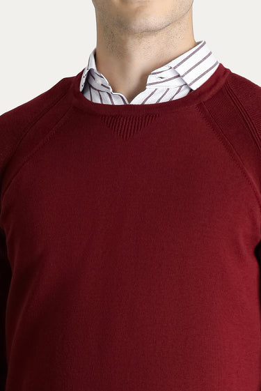  Açık Bordo Bisiklet Yaka Slim Fit Dar Kesim Pamuklu Triko Kazak