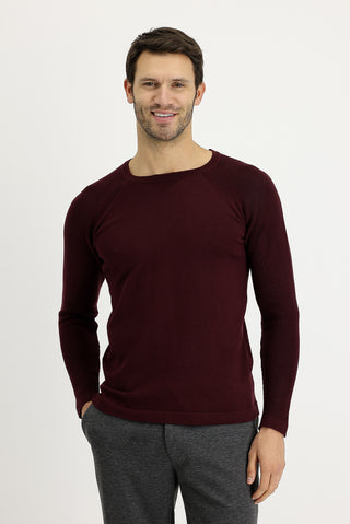  Koyu Bordo Bisiklet Yaka Slim Fit Desenli Pamuklu Triko Kazak