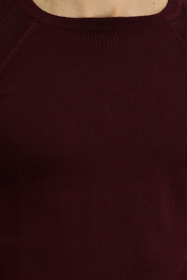  Koyu Bordo Bisiklet Yaka Slim Fit Dar Kesim Desenli Pamuklu Triko Kazak