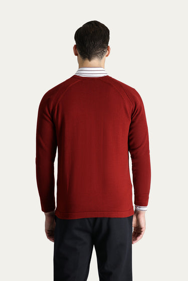  Kiremit Bisiklet Yaka Slim Fit Dar Kesim Desenli Pamuklu Triko Kazak