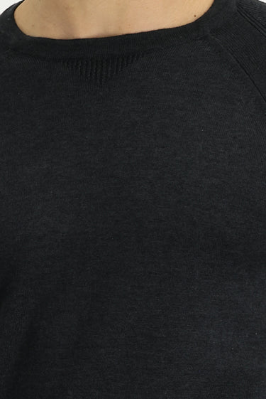 Orta Antrasit Bisiklet Yaka Slim Fit Dar Kesim Desenli Pamuklu Triko Kazak