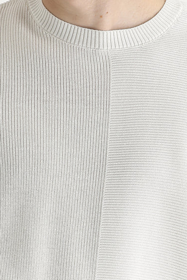  Ekru Bisiklet Yaka Slim Fit Dar Kesim Desenli Pamuklu Triko Kazak