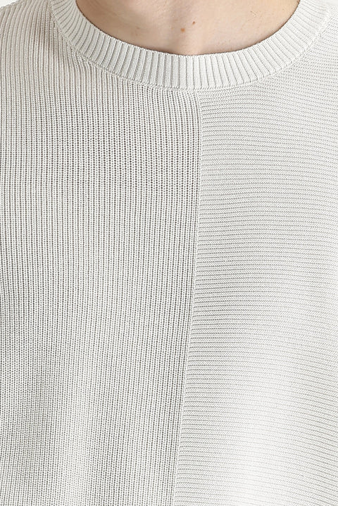 Ekru Bisiklet Yaka Slim Fit Dar Kesim Desenli Pamuklu Triko Kazak