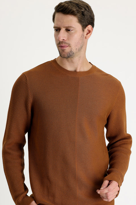 Tarçın  Bisiklet Yaka Slim Fit Dar Kesim Desenli Pamuklu Triko Kazak