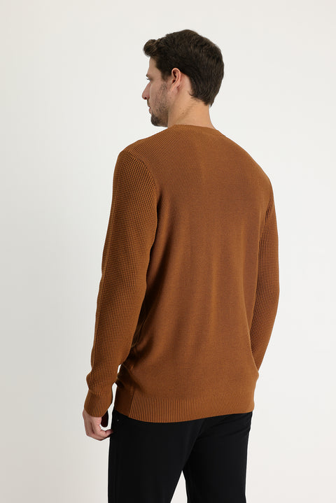 Tarçın  Bisiklet Yaka Slim Fit Dar Kesim Desenli Pamuklu Triko Kazak