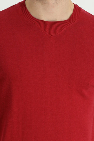  Koyu Kırmızı Bisiklet Yaka Slim Fit Dar Kesim Desenli Pamuklu Triko Kazak