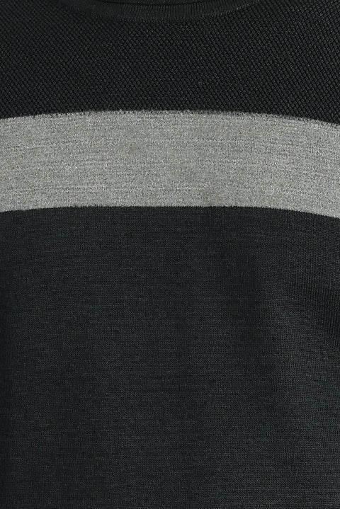 Koyu Antrasit Melanj Bisiklet Yaka Slim Fit Dar Kesim Desenli Triko Kazak