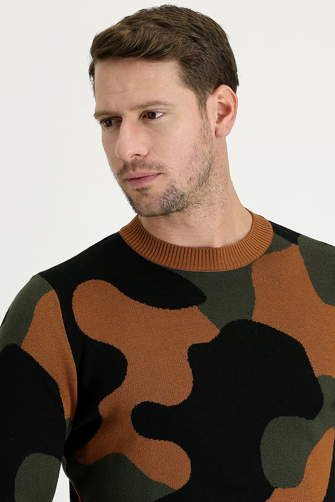 Tarçın  Bisiklet Yaka Slim Fit Dar Kesim Desenli Triko Kazak