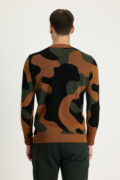 Tarçın  Bisiklet Yaka Slim Fit Dar Kesim Desenli Triko Kazak