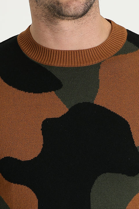 Tarçın  Bisiklet Yaka Slim Fit Dar Kesim Desenli Triko Kazak