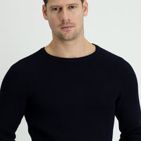 Koyu Lacivert Bisiklet Yaka Slim Fit Dar Kesim Desenli Triko Kazak