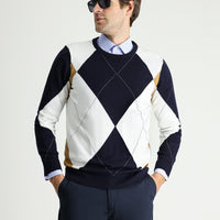 Koyu Lacivert Bisiklet Yaka Slim Fit Dar Kesim Desenli Pamuklu Triko Kazak