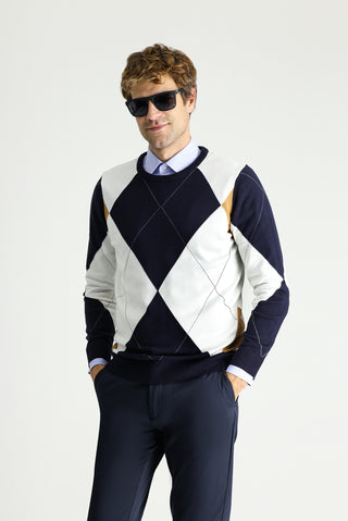  Koyu Lacivert Bisiklet Yaka Slim Fit Dar Kesim Desenli Pamuklu Triko Kazak