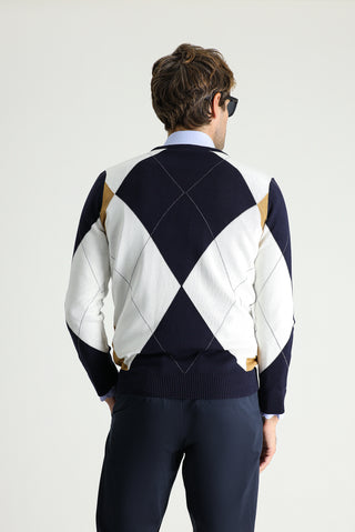  Koyu Lacivert Bisiklet Yaka Slim Fit Dar Kesim Desenli Pamuklu Triko Kazak