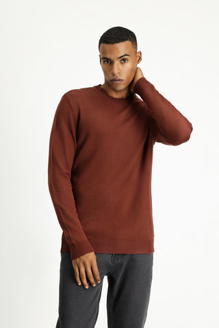  Kiremit Bisiklet Yaka Regular Fit Desenli Pamuklu Triko Kazak