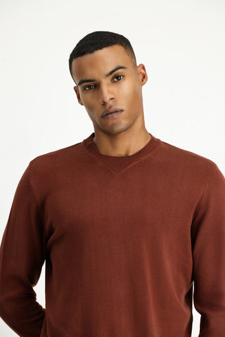  Kiremit Bisiklet Yaka Regular Fit Desenli Pamuklu Triko Kazak