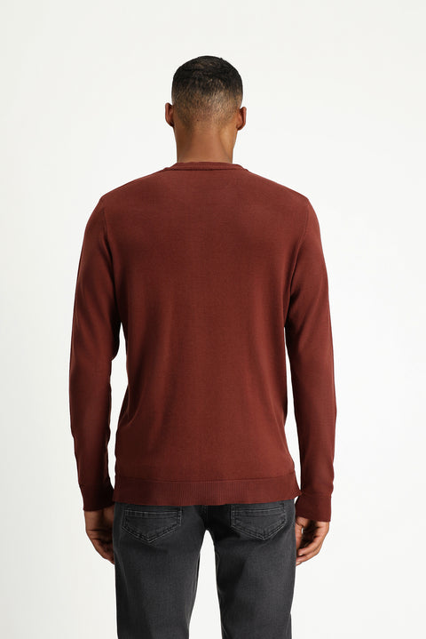 Kiremit Bisiklet Yaka Regular Fit Desenli Pamuklu Triko Kazak