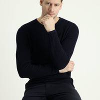 Koyu Lacivert Bisiklet Yaka Slim Fit Dar Kesim Desenli Triko Kazak