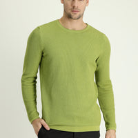 Fıstık Yeşili Bisiklet Yaka Slim Fit Dar Kesim Desenli Triko Kazak