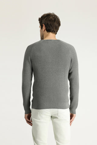  Orta Gri Melanj Bisiklet Yaka Slim Fit Dar Kesim Desenli Pamuklu Triko Kazak