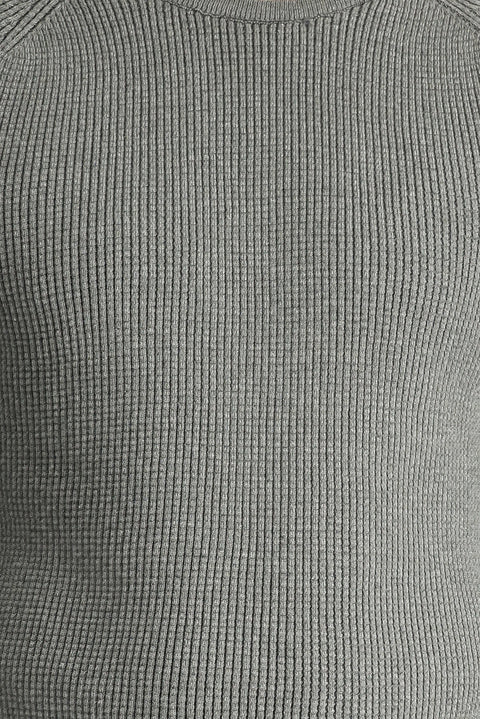 Orta Gri Melanj Bisiklet Yaka Slim Fit Dar Kesim Desenli Pamuklu Triko Kazak