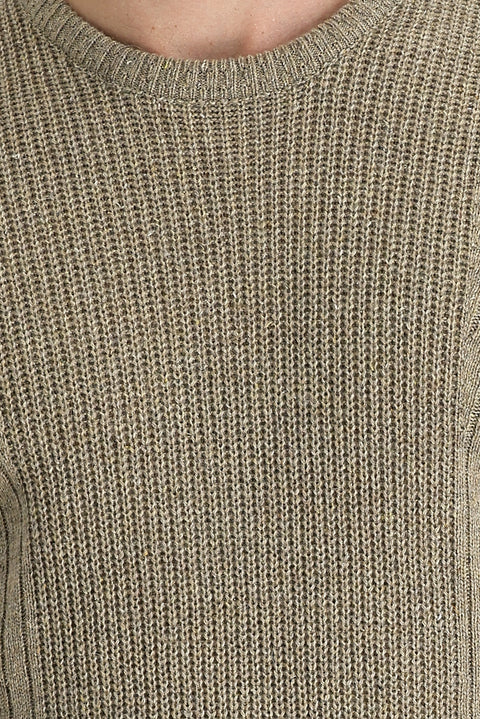 Orta Bej Bisiklet Yaka Slim Fit Dar Kesim Yünlü Desenli Triko Kazak