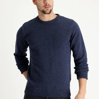 Havacı Mavi Bisiklet Yaka Slim Fit Dar Kesim Yünlü Desenli Triko Kazak