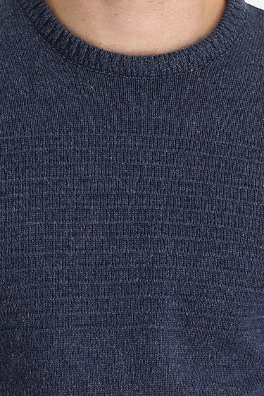 Havacı Mavi Bisiklet Yaka Slim Fit Dar Kesim Yünlü Desenli Triko Kazak