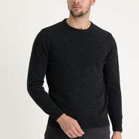 Koyu Antrasit Bisiklet Yaka Slim Fit Dar Kesim Yünlü Desenli Pamuklu Triko Kazak
