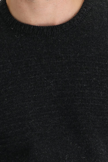 Koyu Antrasit Bisiklet Yaka Slim Fit Dar Kesim Yünlü Desenli Pamuklu Triko Kazak