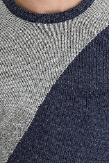 Orta Gri Bisiklet Yaka Slim Fit Dar Kesim Yünlü Desenli Pamuklu Triko Kazak