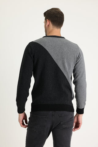  Koyu Füme Bisiklet Yaka Slim Fit Dar Kesim Yünlü Desenli Triko Kazak